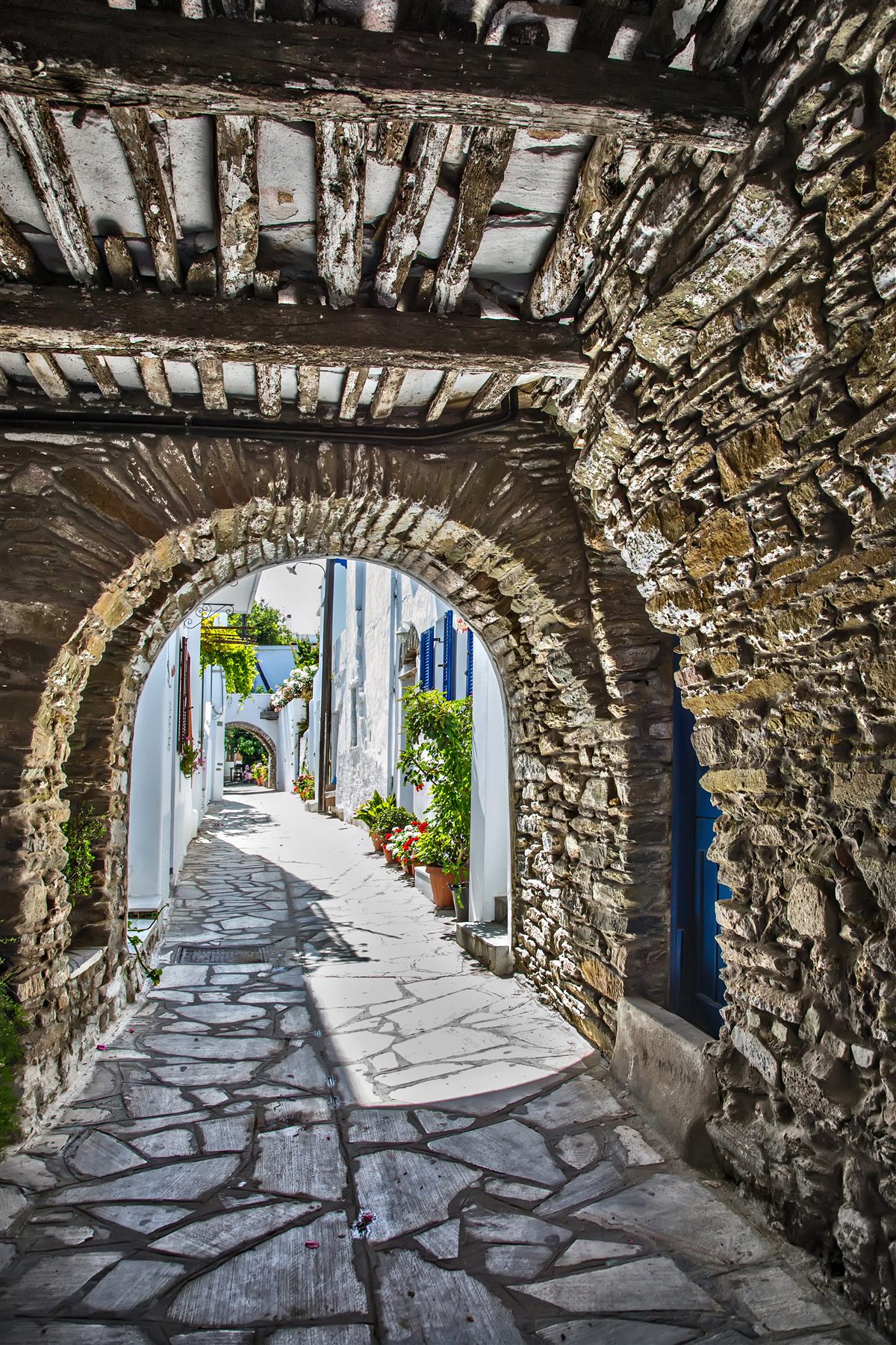 A marble-paved village alley in Steni